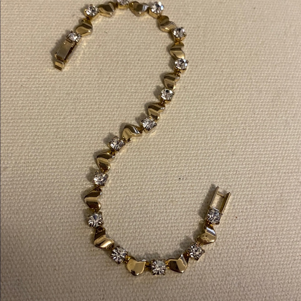 Gold Hearts and Rhinestone Bracelet